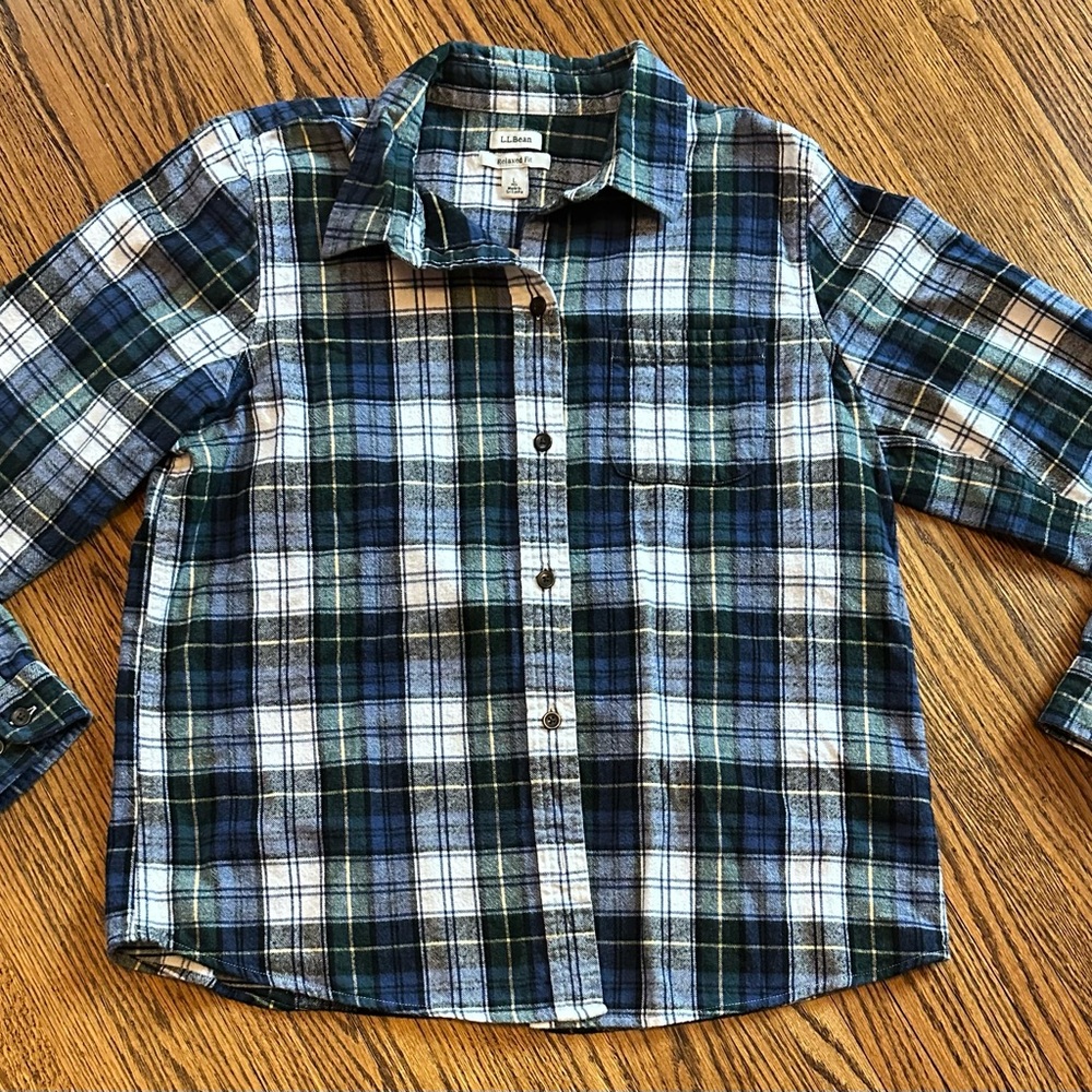 L.L. Bean Blue and Green Plaid Button Down Shirt